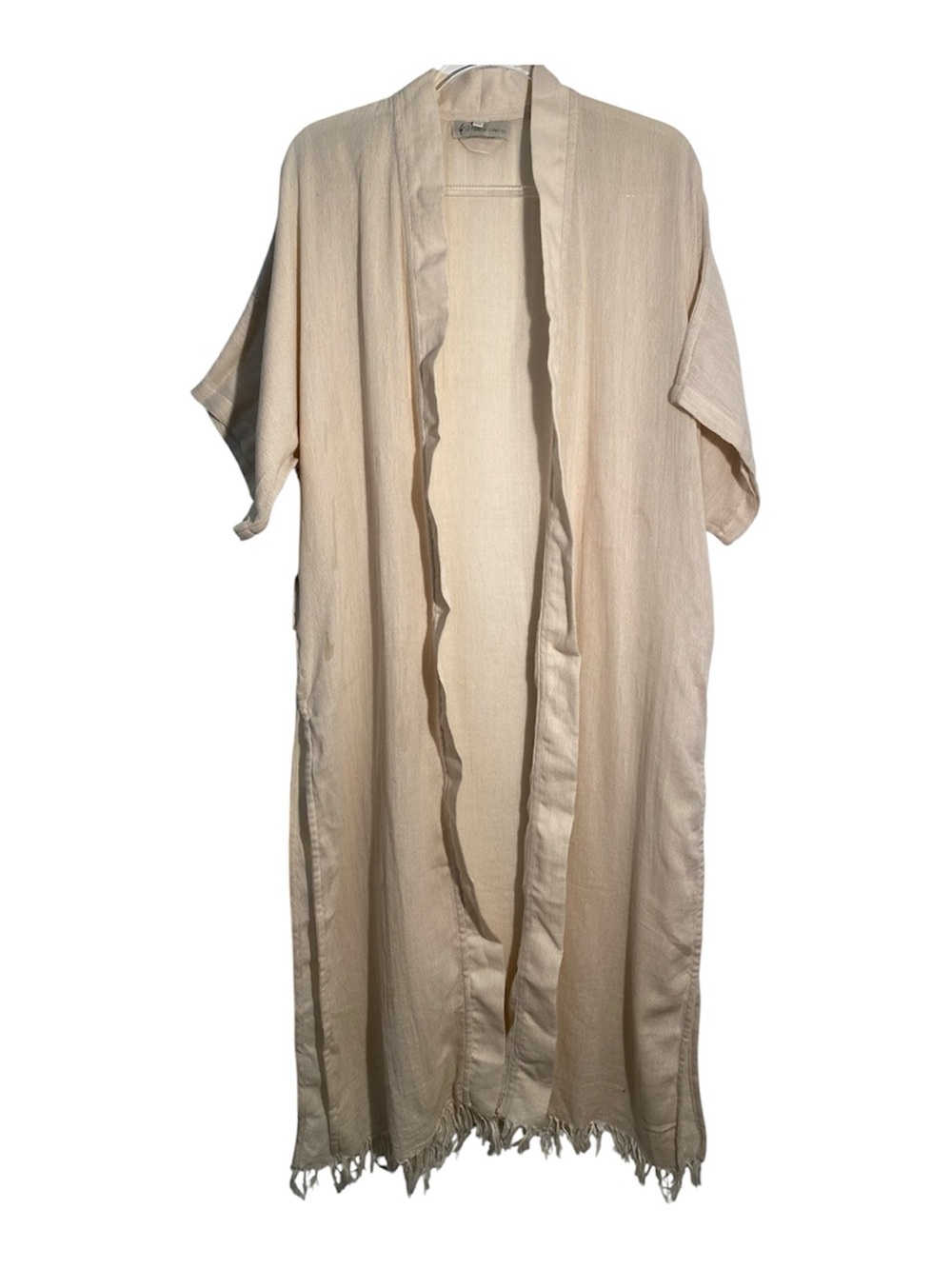 Gy Special Collection Light Beige Open-Front Fringe Kimono 100%cotton